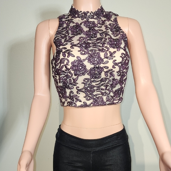 Purple Embellished Crop Tank Top - Picture 6 of 9